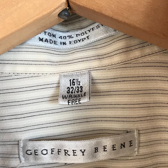 Geoffrey Beene Pinstripe Button-Down Shirt: Cream Black, Men's Size 16-1/2 32/33 - Picture 10 of 11